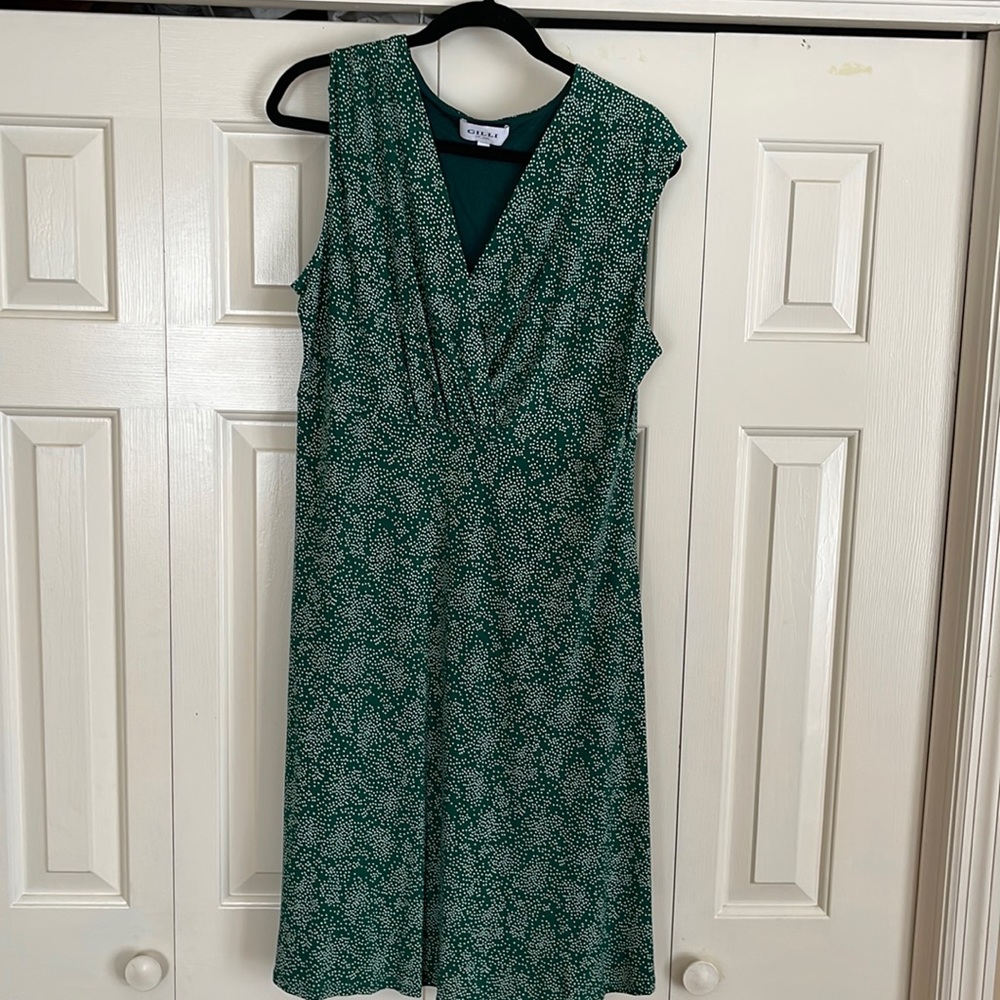 Green and white dress.